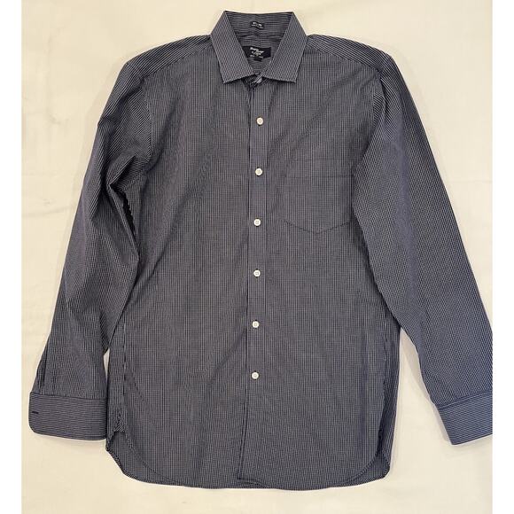 J Crew Wrinkle Free Navy Plaid Men’s Long Sleeve Button Up Shirt Size M 15/15.5 - Picture 1 of 4